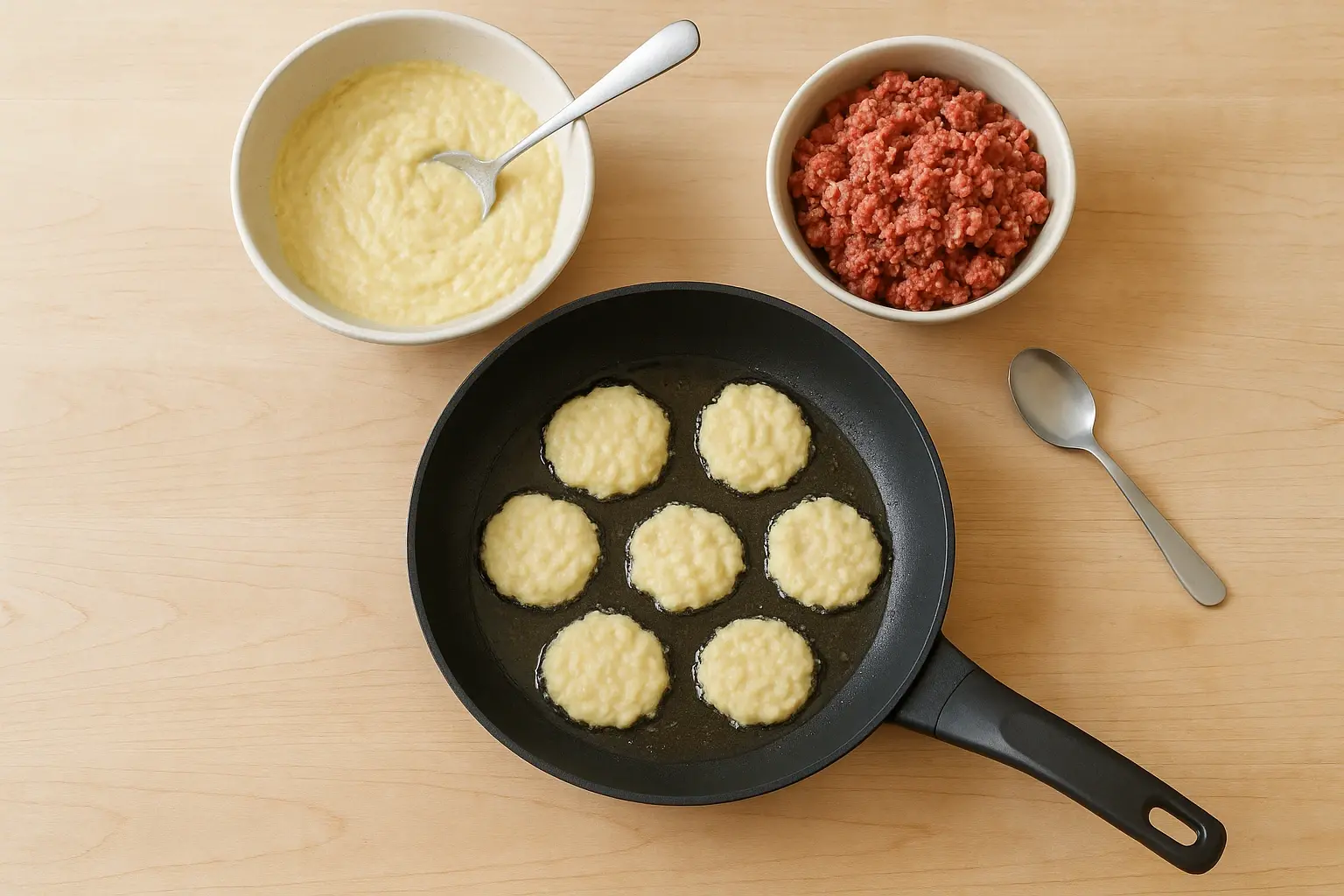 деруни з м'ясом на сковороді деруни з м'ясом на сковороді