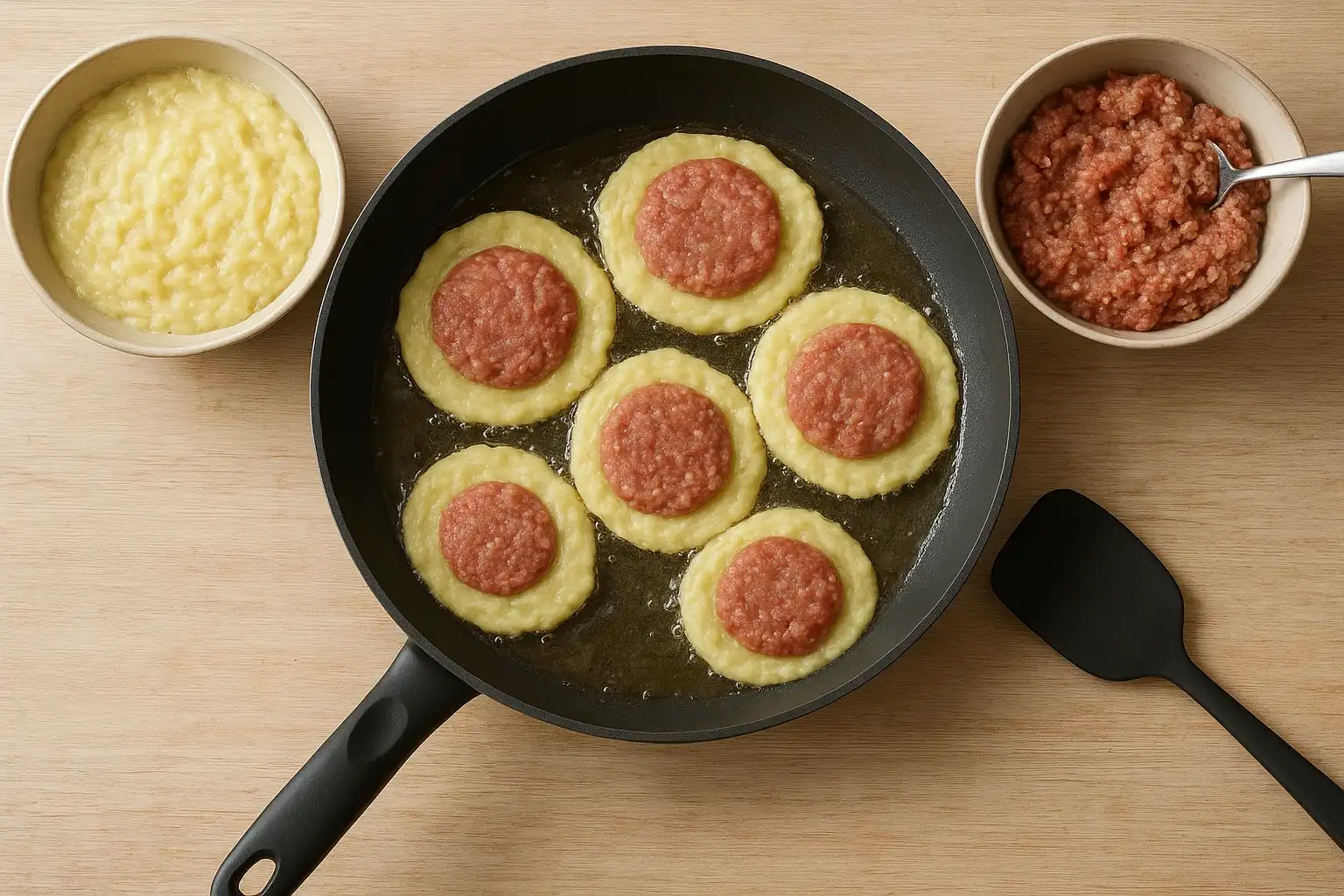 деруни з м'ясом на сковороді деруни з м'ясом на сковороді