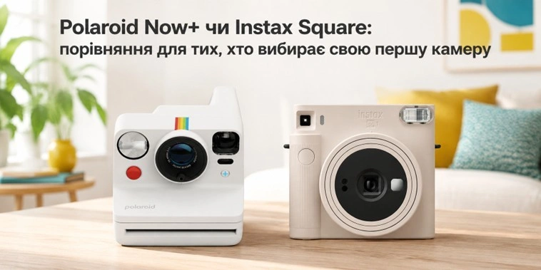 Polaroid Now+ чи Instax Square: порівняння для тих, хто вибирає свою першу камеру